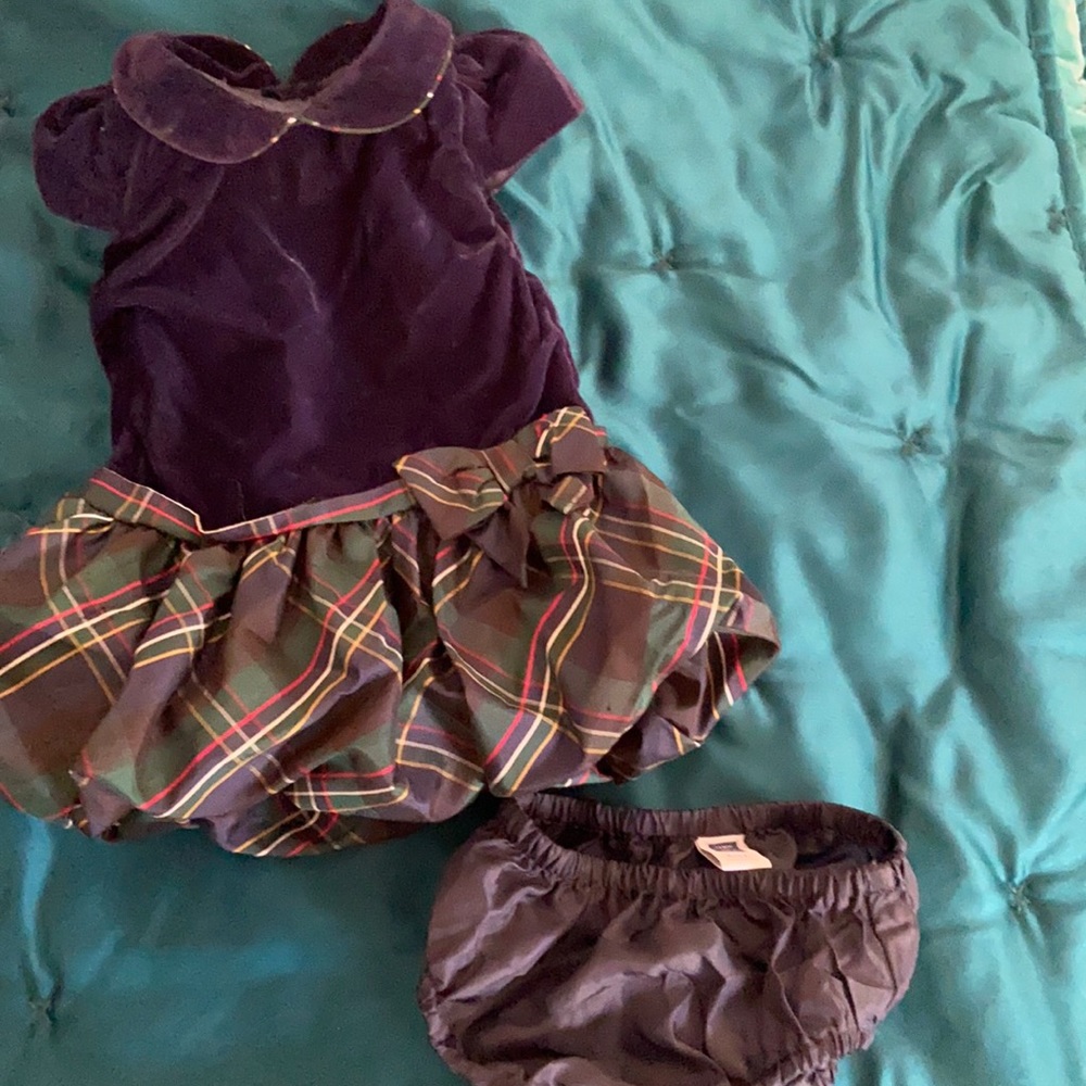 Janie and jack blue velvet/plaid baby dress
